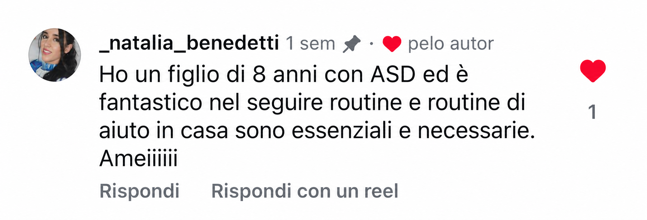 Commento di cliente sulla routine per un figlio con ASD