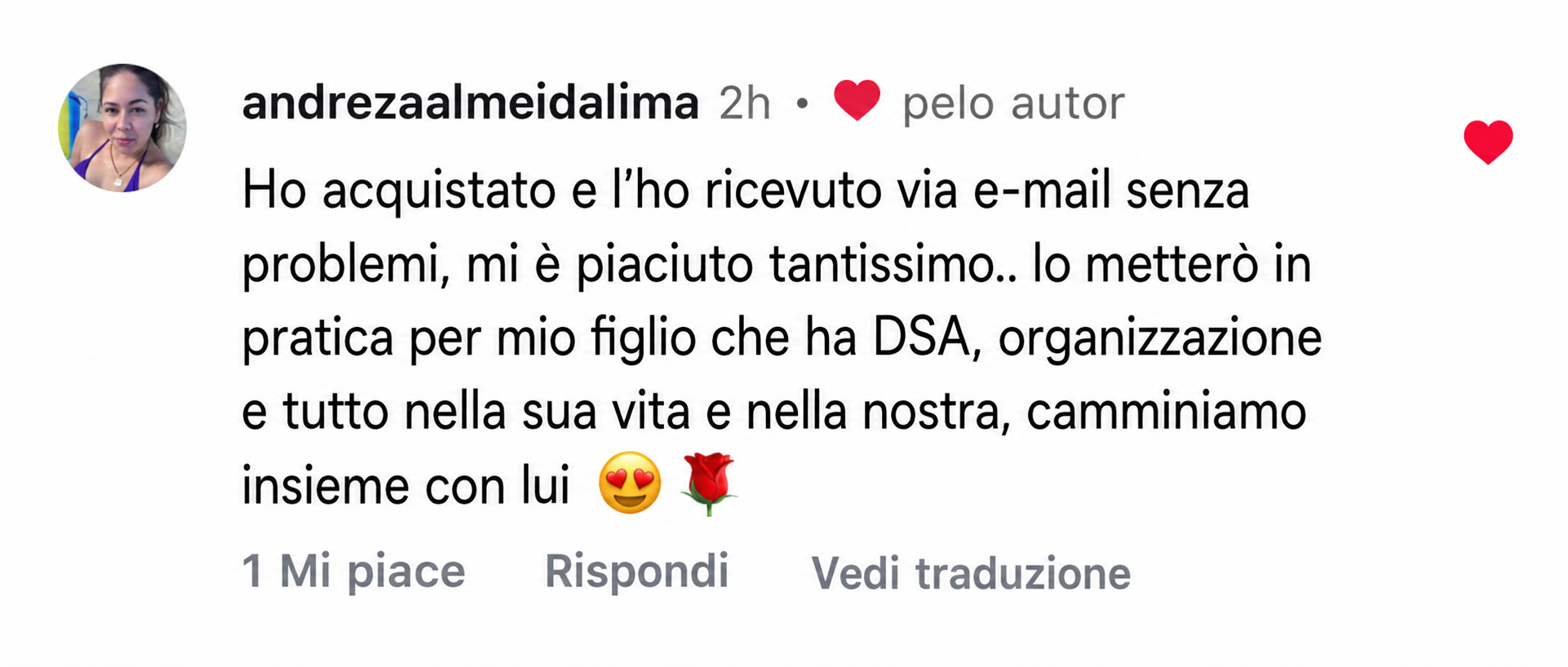 Commento di cliente sul materiale ricevuto via e-mail
