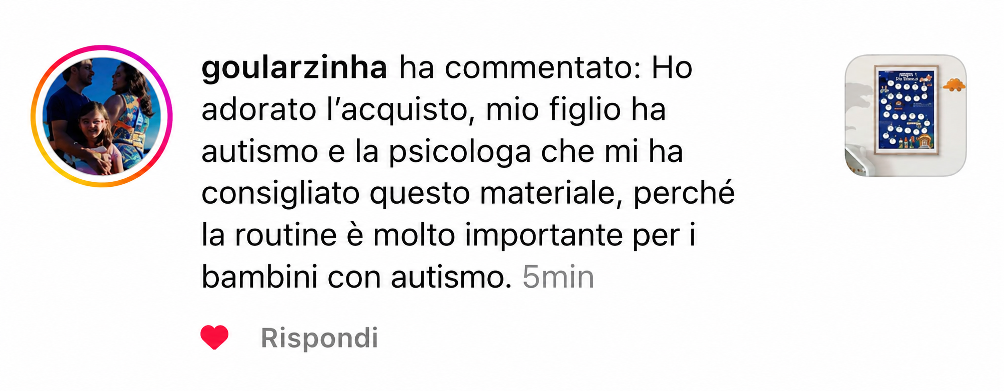 Commento di cliente sulla routine per bambini con autismo